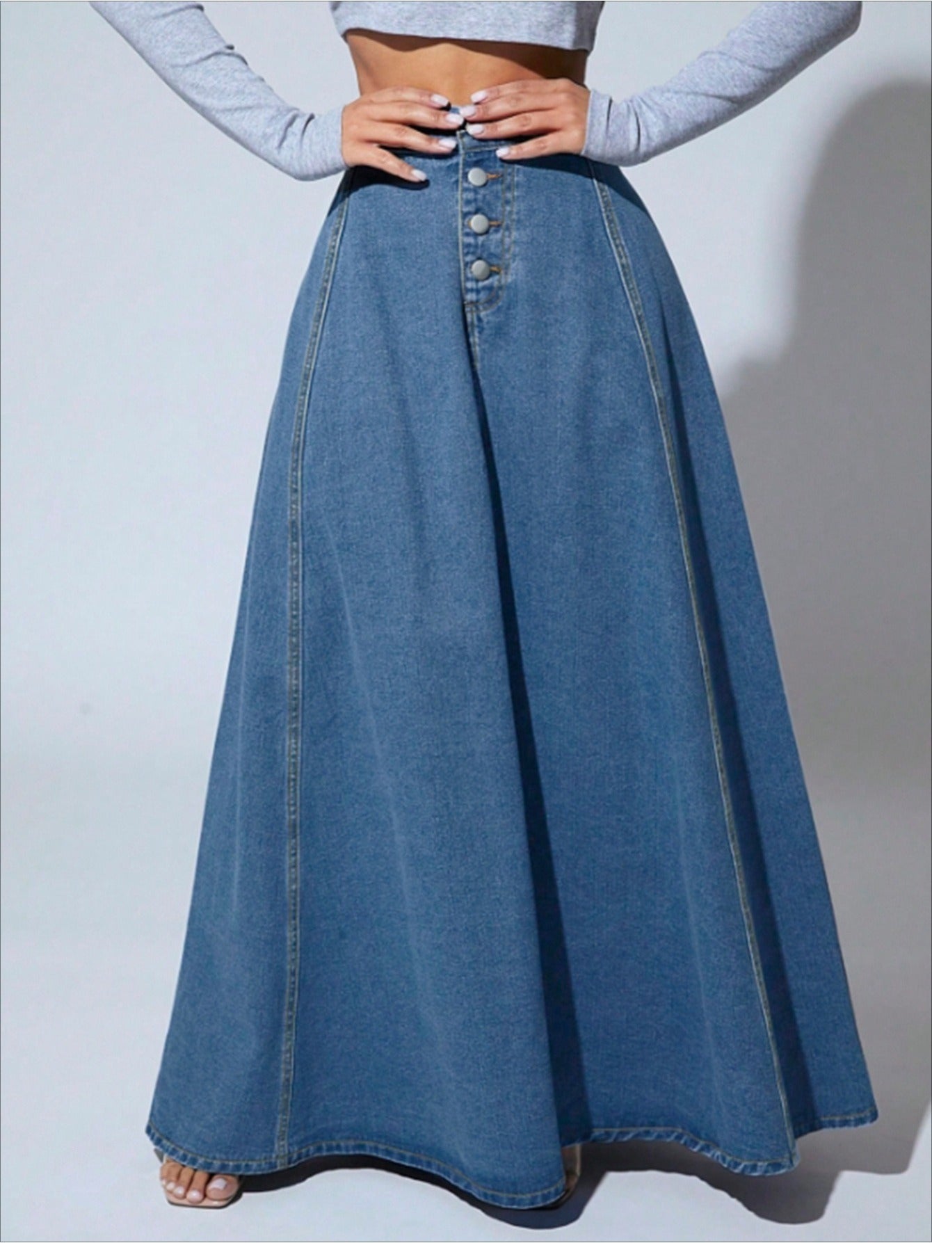 Women's Midi Denim Skirt - Button Front detail view