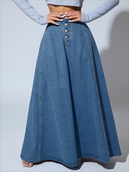 Women's Midi Denim Skirt - Button Front detail view