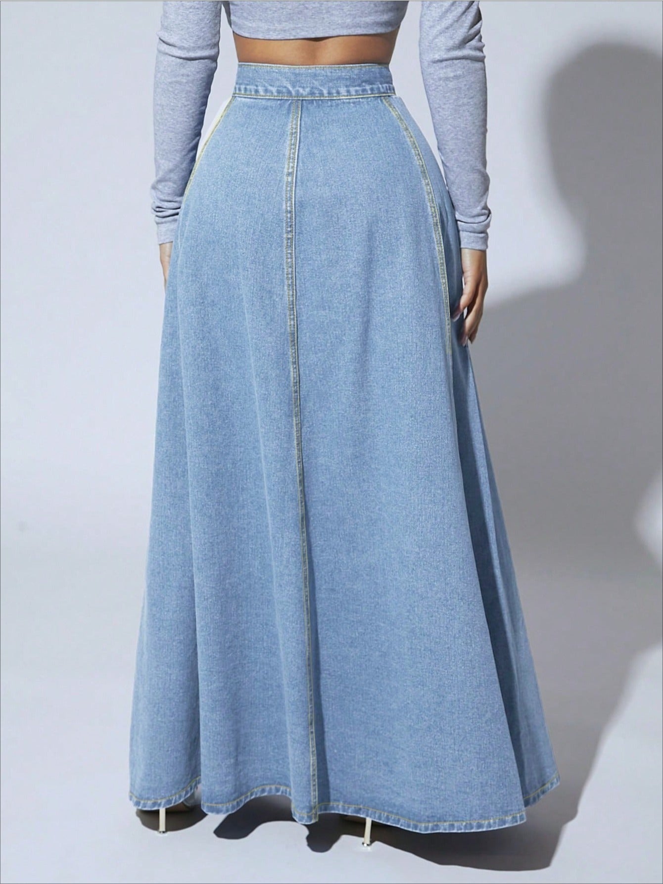 Women's Midi Denim Skirt - Button Front detail view