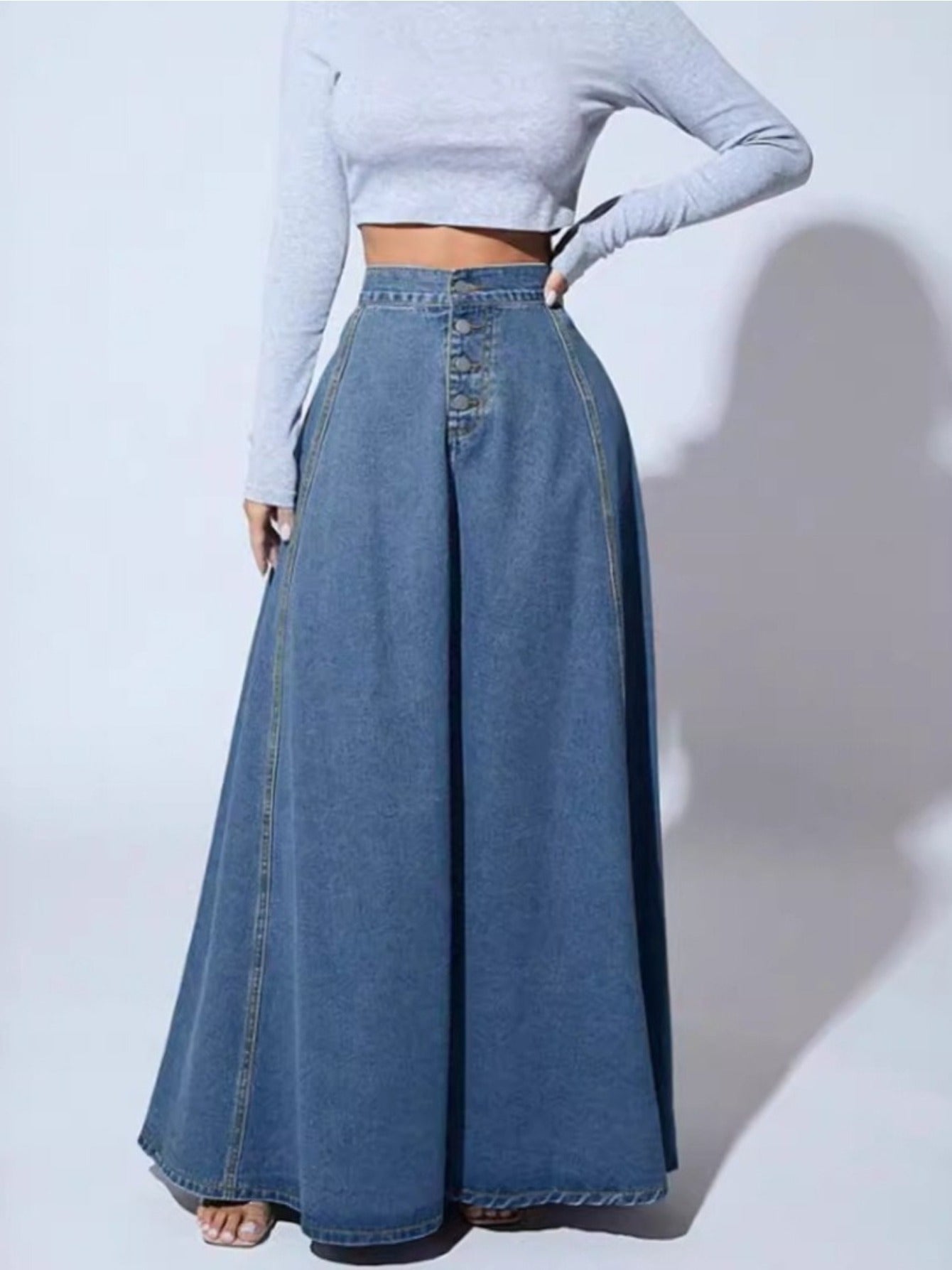 Women's Midi Denim Skirt - Button Front detail view