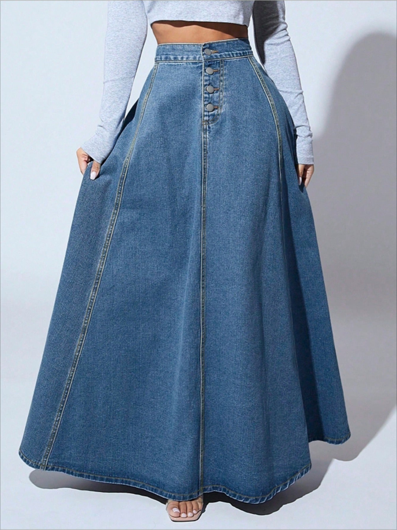 Women's Midi Denim Skirt - Button Front detail view