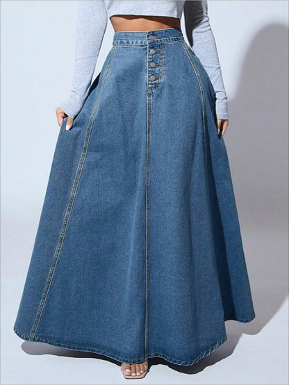 Women's Midi Denim Skirt - Button Front detail view