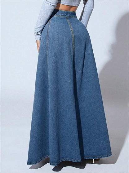 Women's Midi Denim Skirt - Button Front detail view