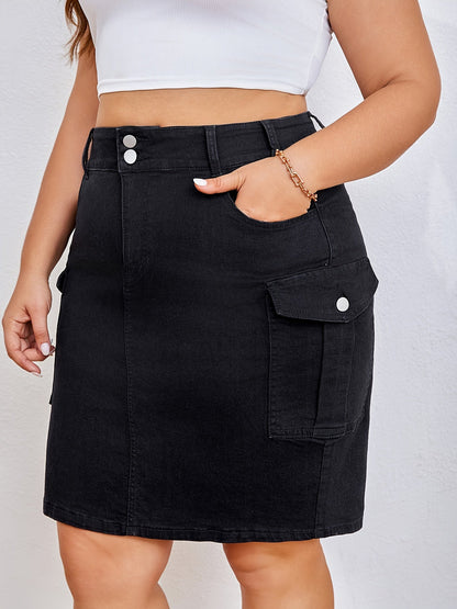 Women's Midi Denim Skirt - Button Front Black detail view
