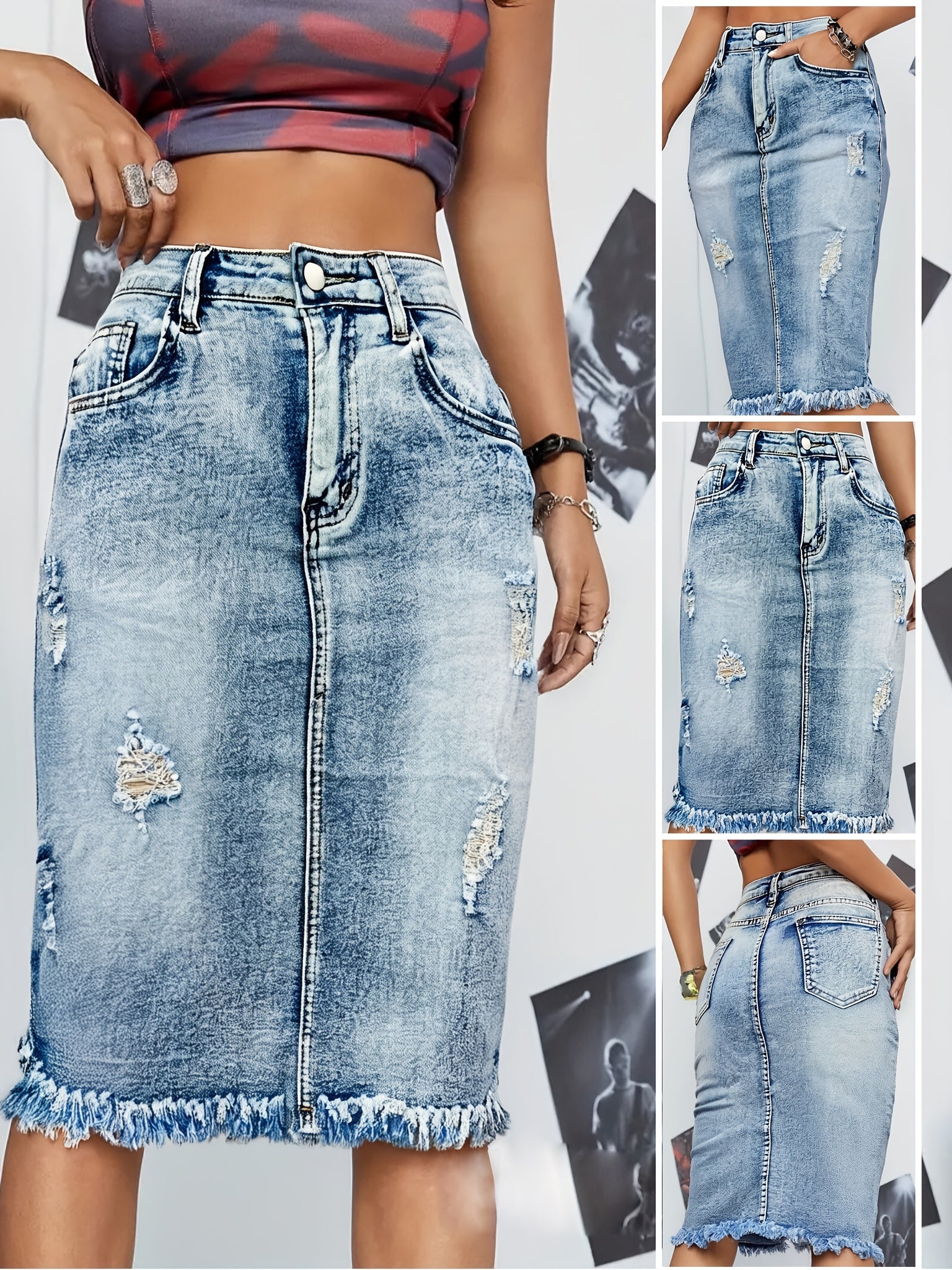 Women's Midi Denim Skirt - Distressed – view 3