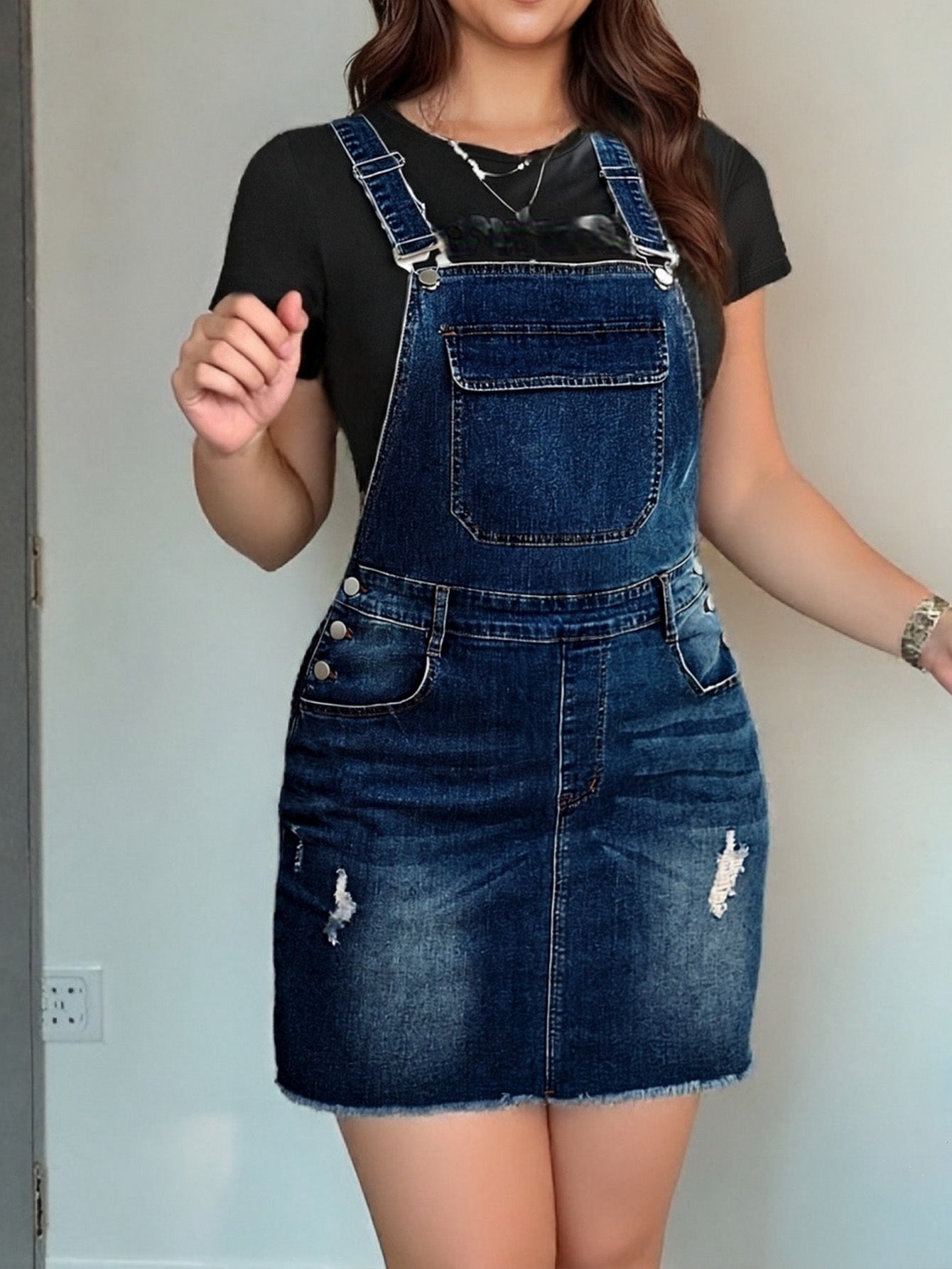 Women's Midi Denim Skirt - Distressed Medium Blue detail view
