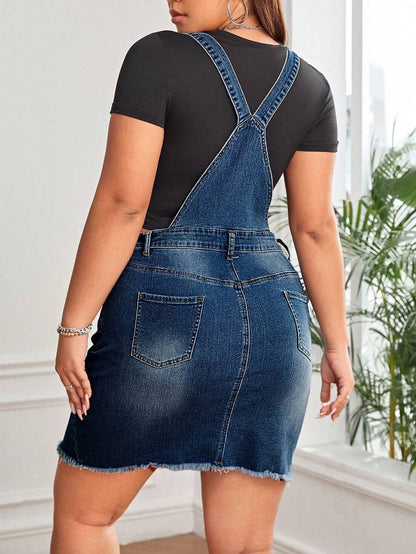 Women's Midi Denim Skirt - Distressed Medium Blue detail view