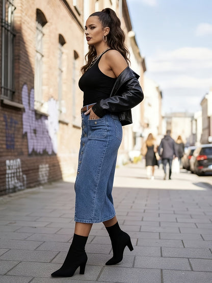 Women's Midi Denim Skirt - High-Waist detail view