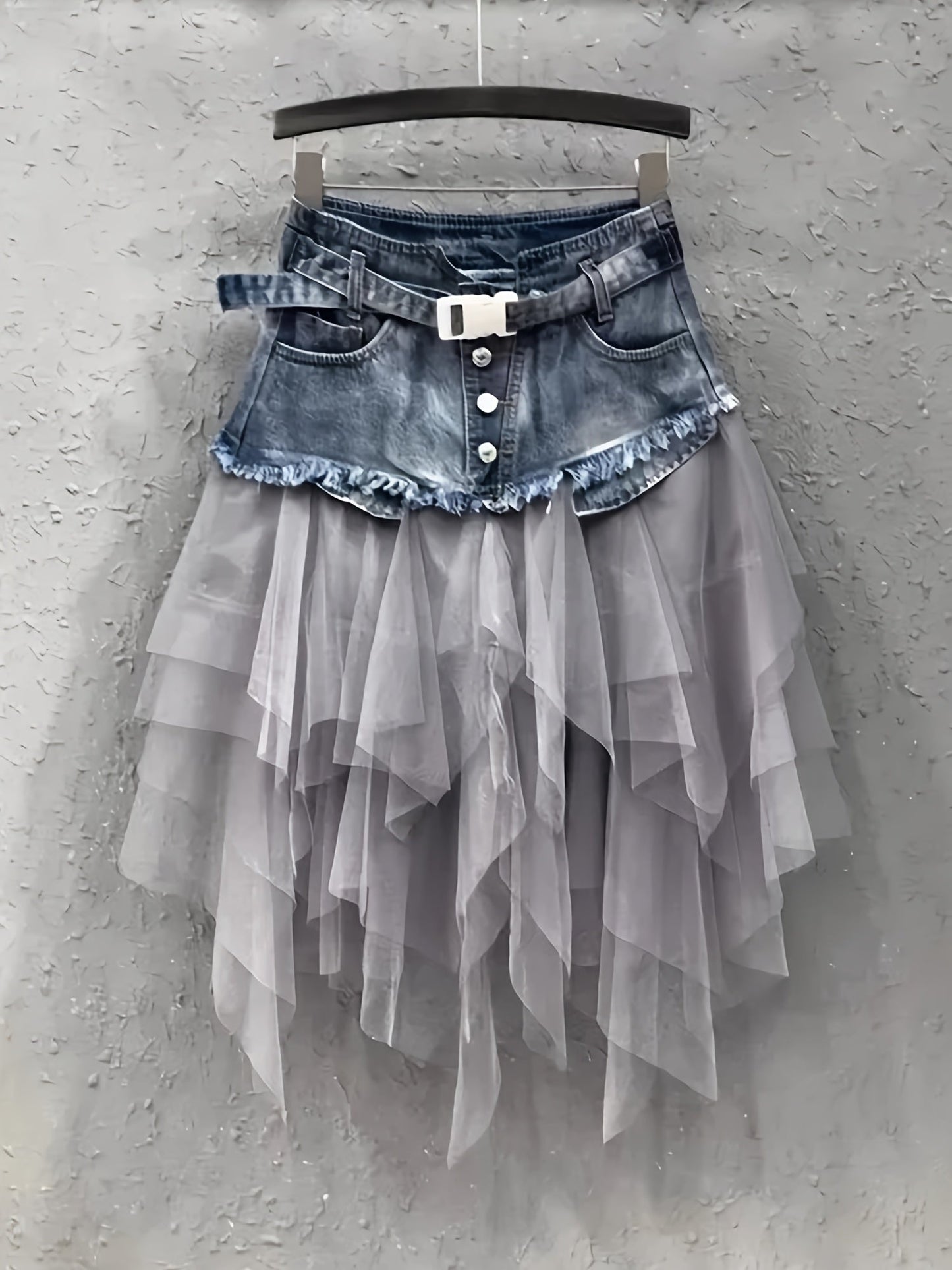 Women's Midi Denim Skirt - High-Waist Button Front Blue detail view