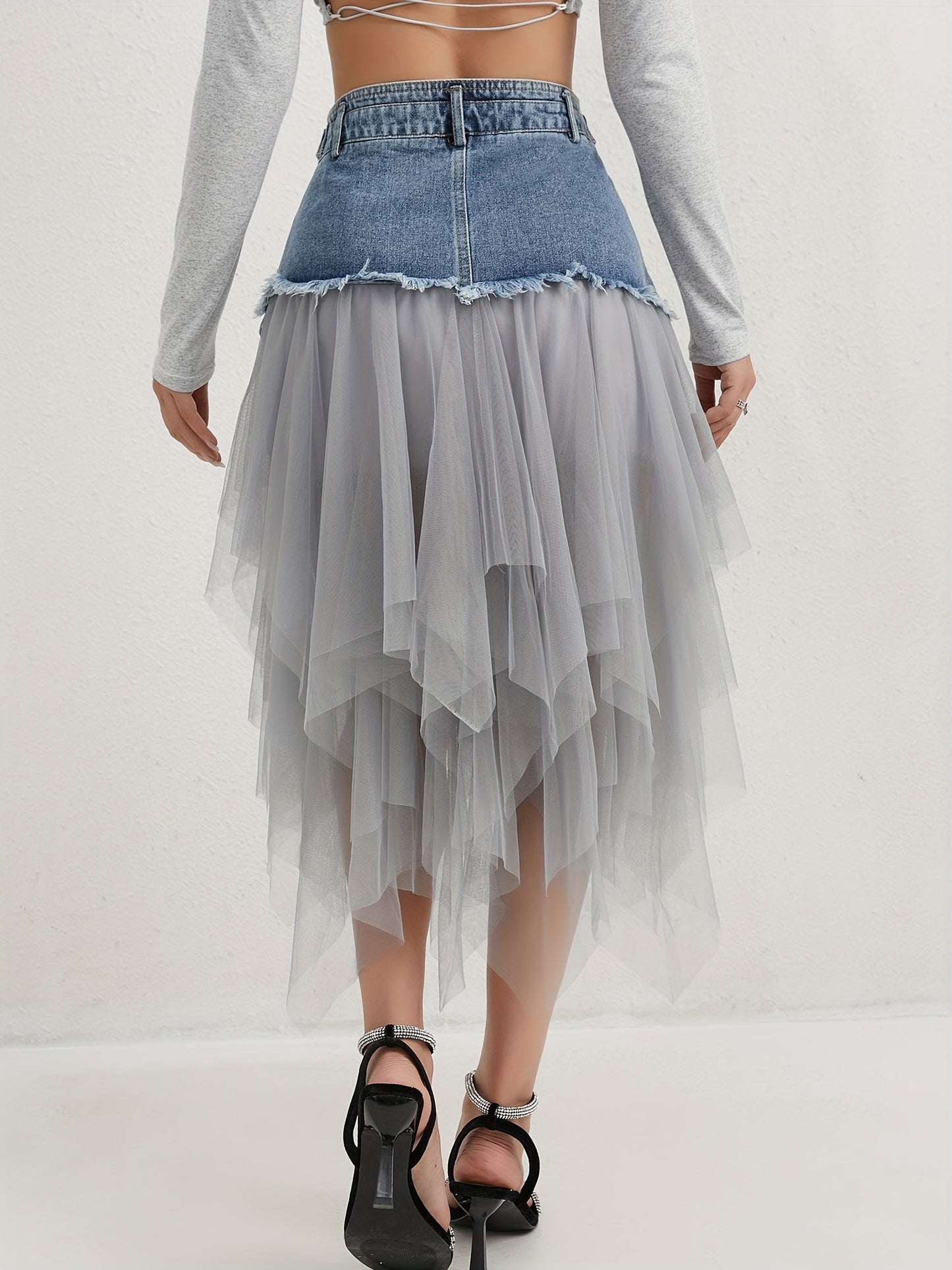 Women's Midi Denim Skirt - High-Waist Button Front Blue detail view