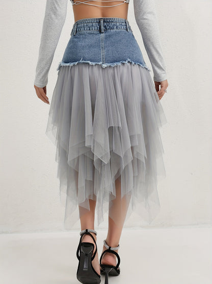 Women's Midi Denim Skirt - High-Waist Button Front Blue detail view