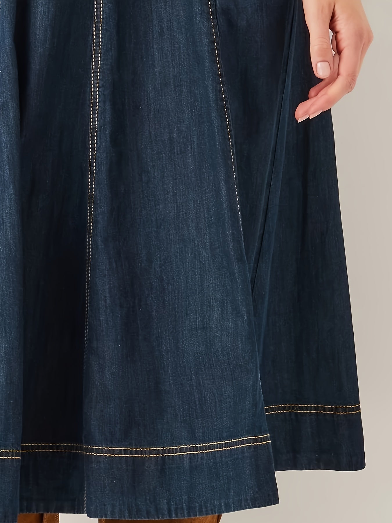 Women's Midi Denim Skirt - High-Waist Solid Color Medium Blue – view 5