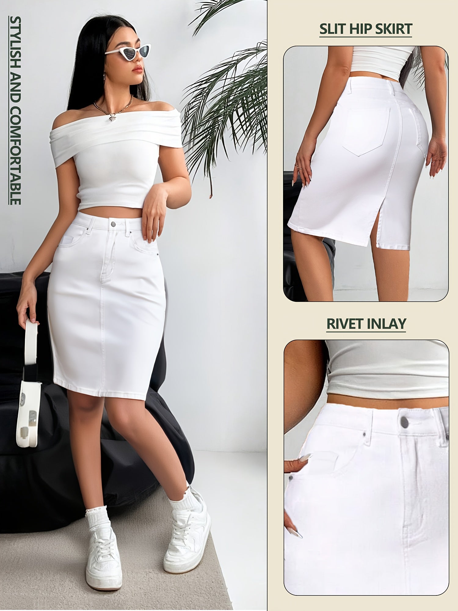 Women's Midi Denim Skirt - Mid-Rise detail view