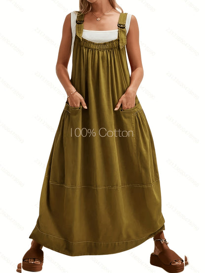 Women's Midi Dress - Solid Color detail view