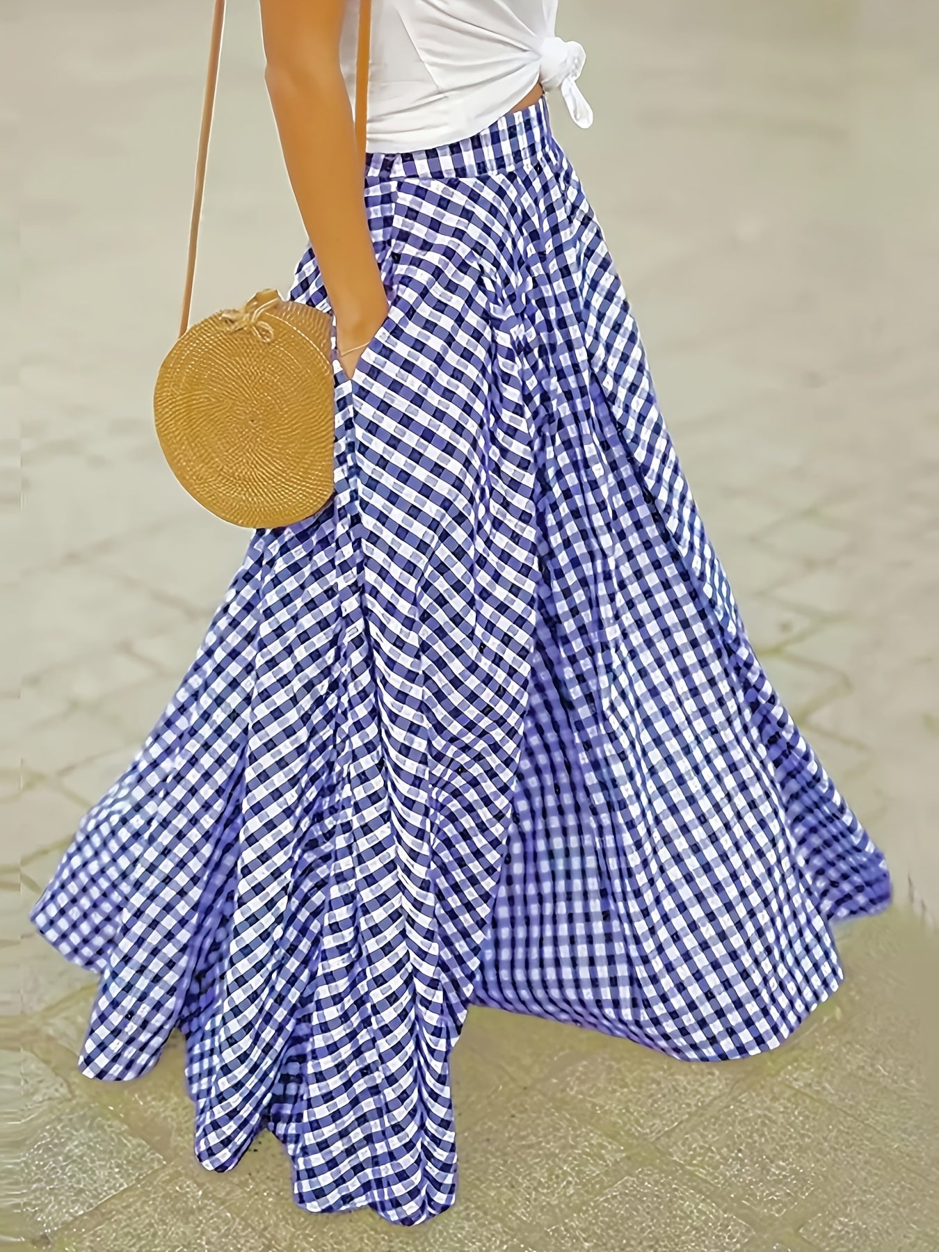 Women's Midi Pencil Skirt - High-Waist Plaid detail view