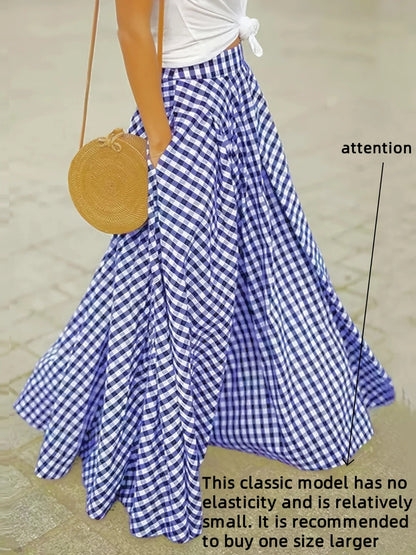 Women's Midi Pencil Skirt - High-Waist Plaid – Blue option – view 2