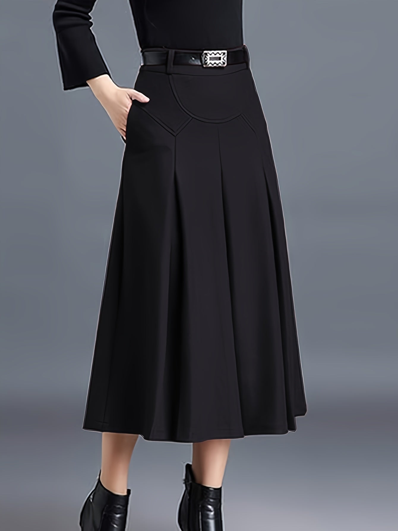 Women's Midi Pleated Skirt - High-Waist Pocket Detail detail view