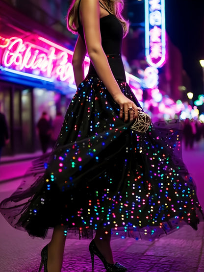 Women's Midi Pleated Skirt - Sequin Tulle Layer detail view