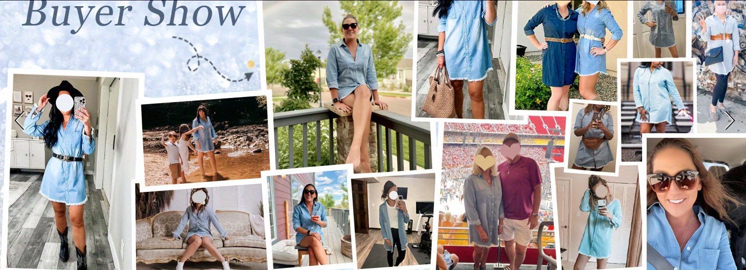 Women's Midi Shirt Dress - Button Front – Light Blue detail view