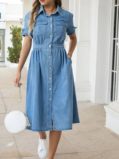 Women's Midi Shirt Dress - Button Front – Sizes XS–L detail view