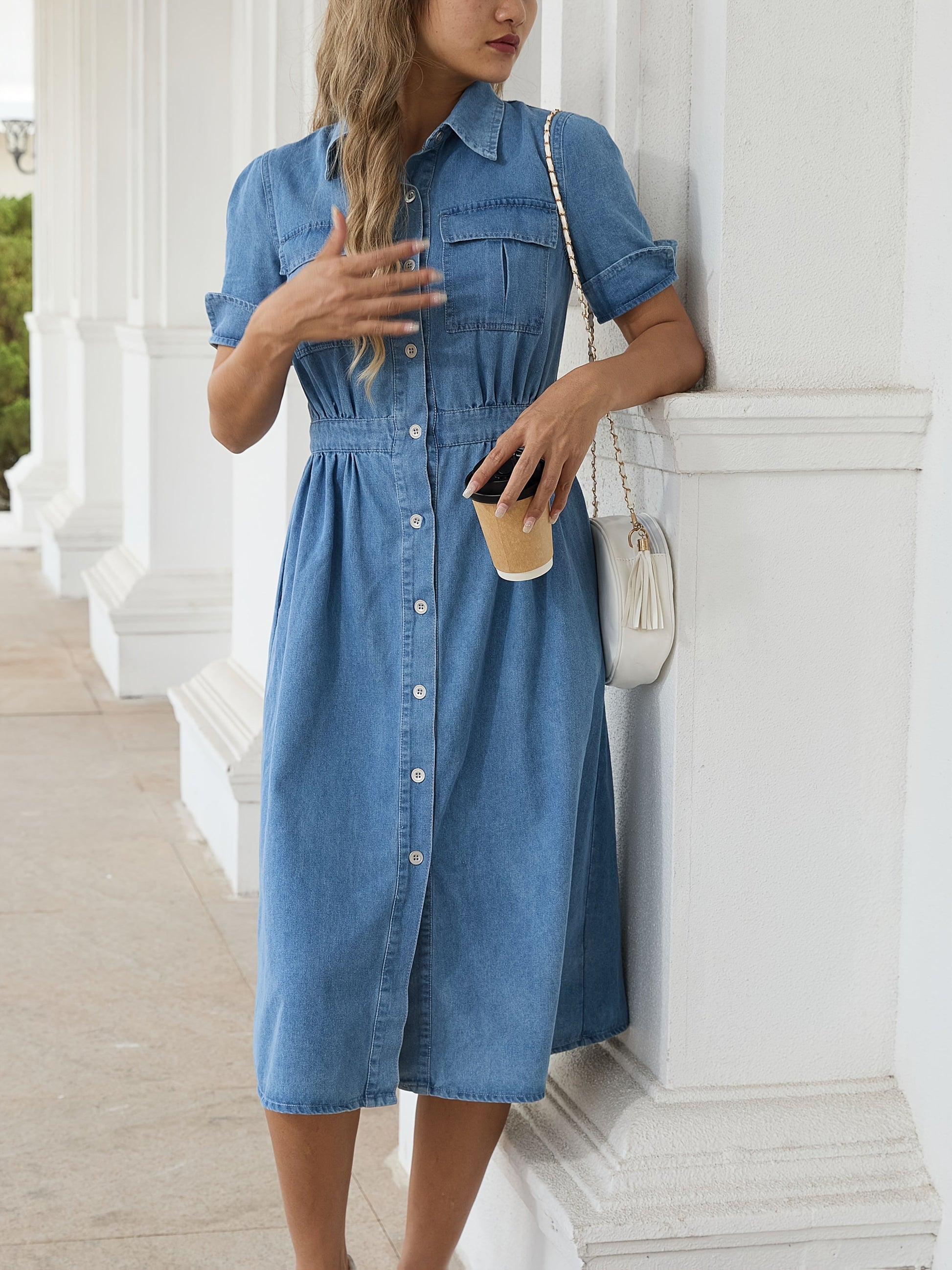 Women's Midi Shirt Dress - Button Front – Sizes XS–L detail view
