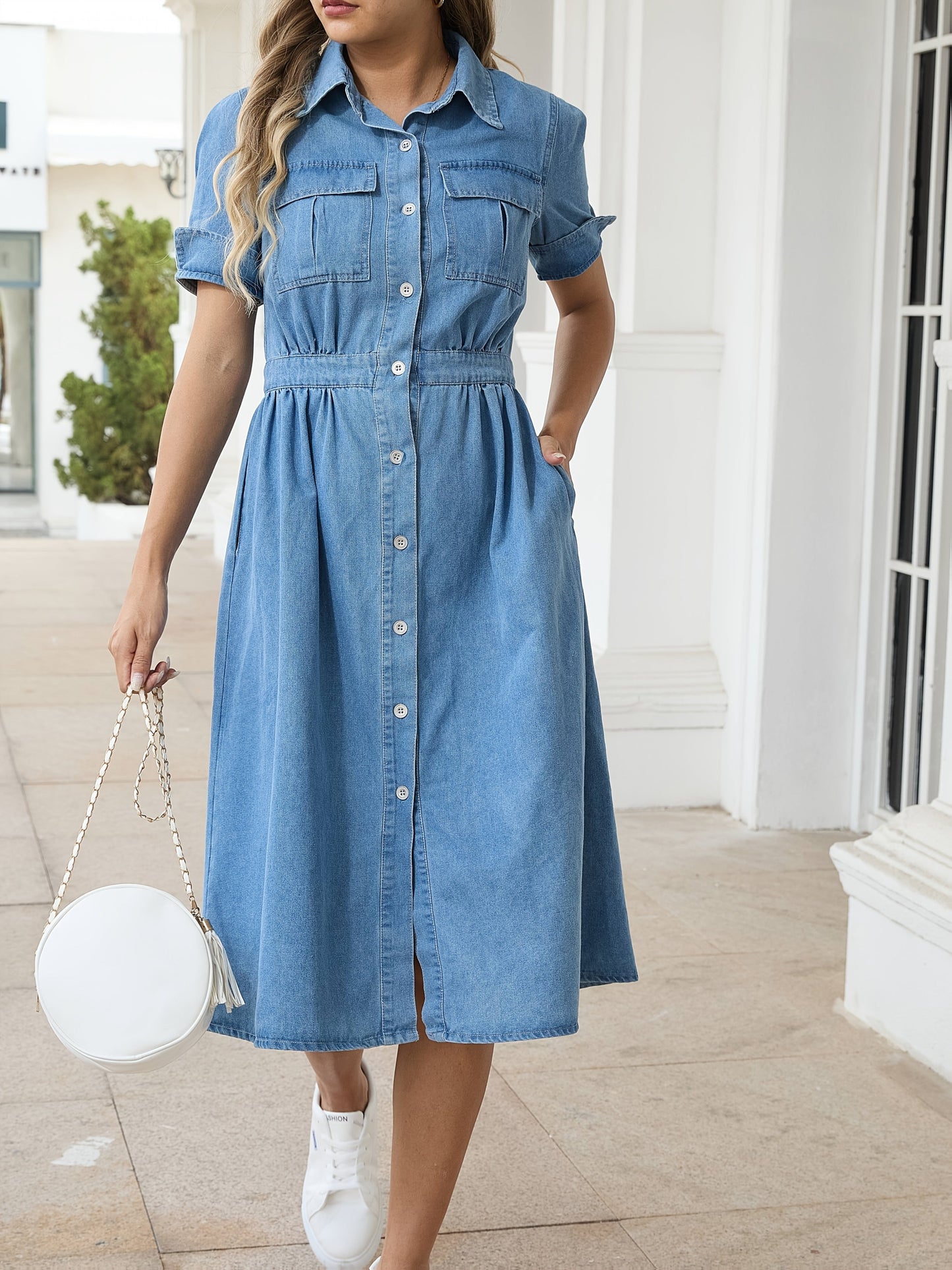 Women's Midi Shirt Dress - Button Front – Sizes XS–L detail view