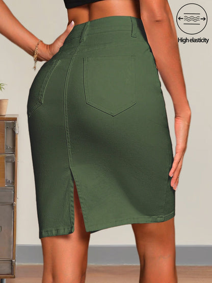 Women's Mini Denim Skirt - High-Waist Button Front detail view