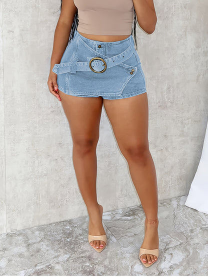 Women's Mini Denim Skirt - High-Waist Solid Color – Blue option – main product image