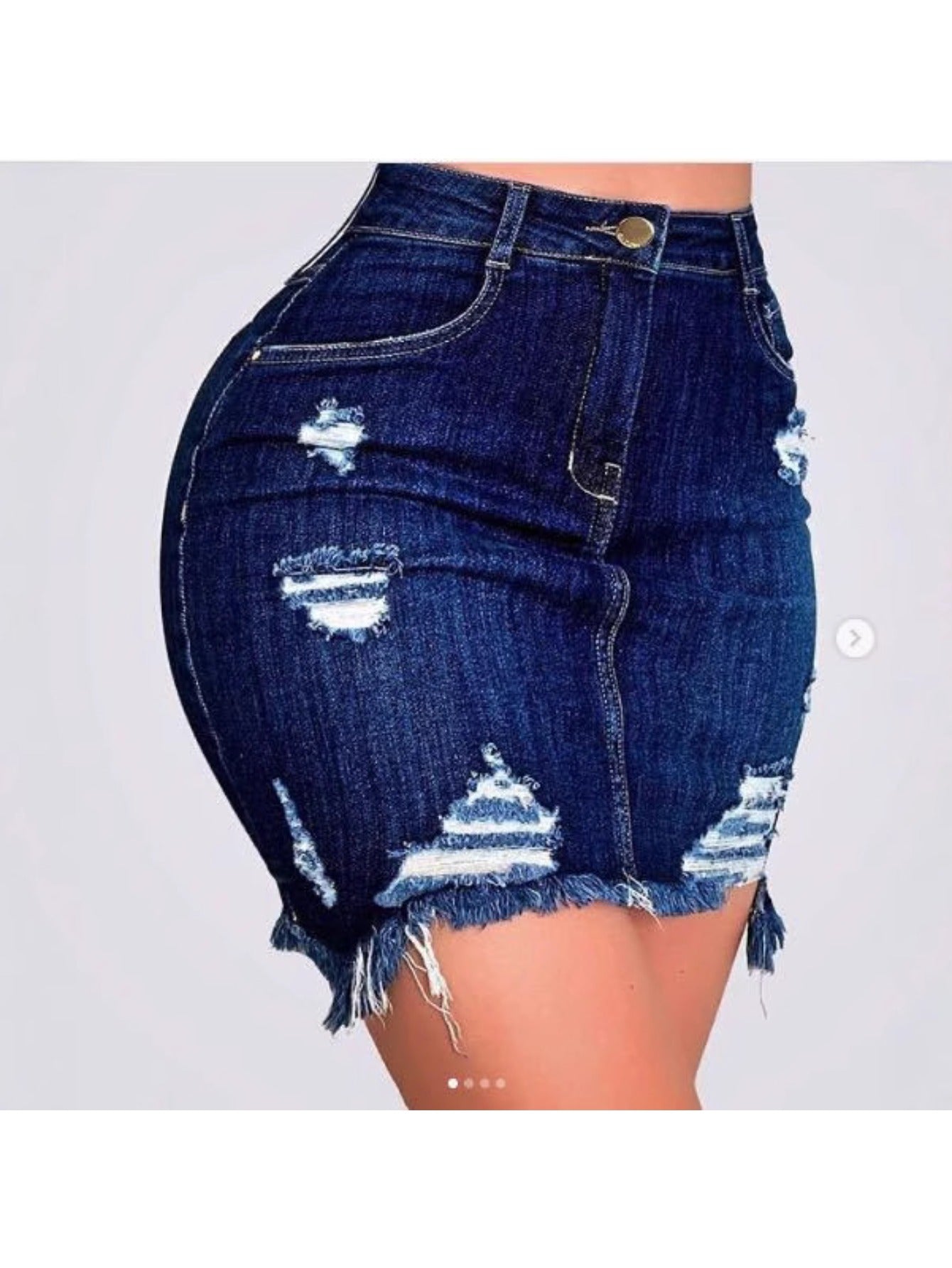 Women's Mini Denim Skirt - High-Waist Solid Color Dark Blue detail view