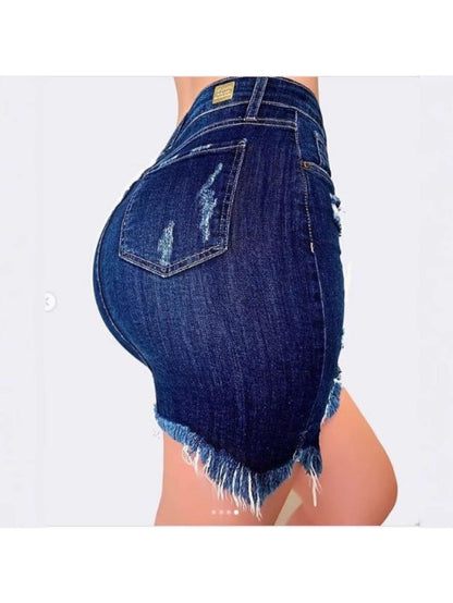 Women's Mini Denim Skirt - High-Waist Solid Color Dark Blue detail view