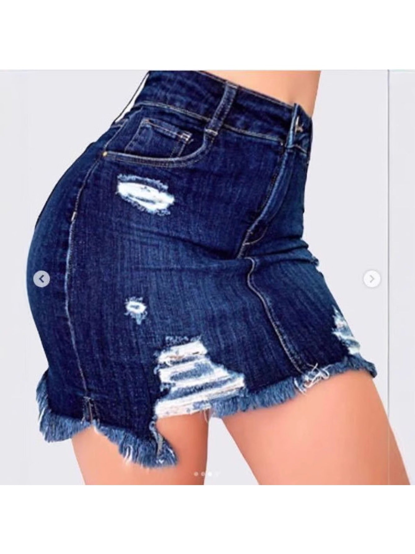 Women's Mini Denim Skirt - High-Waist Solid Color Dark Blue detail view