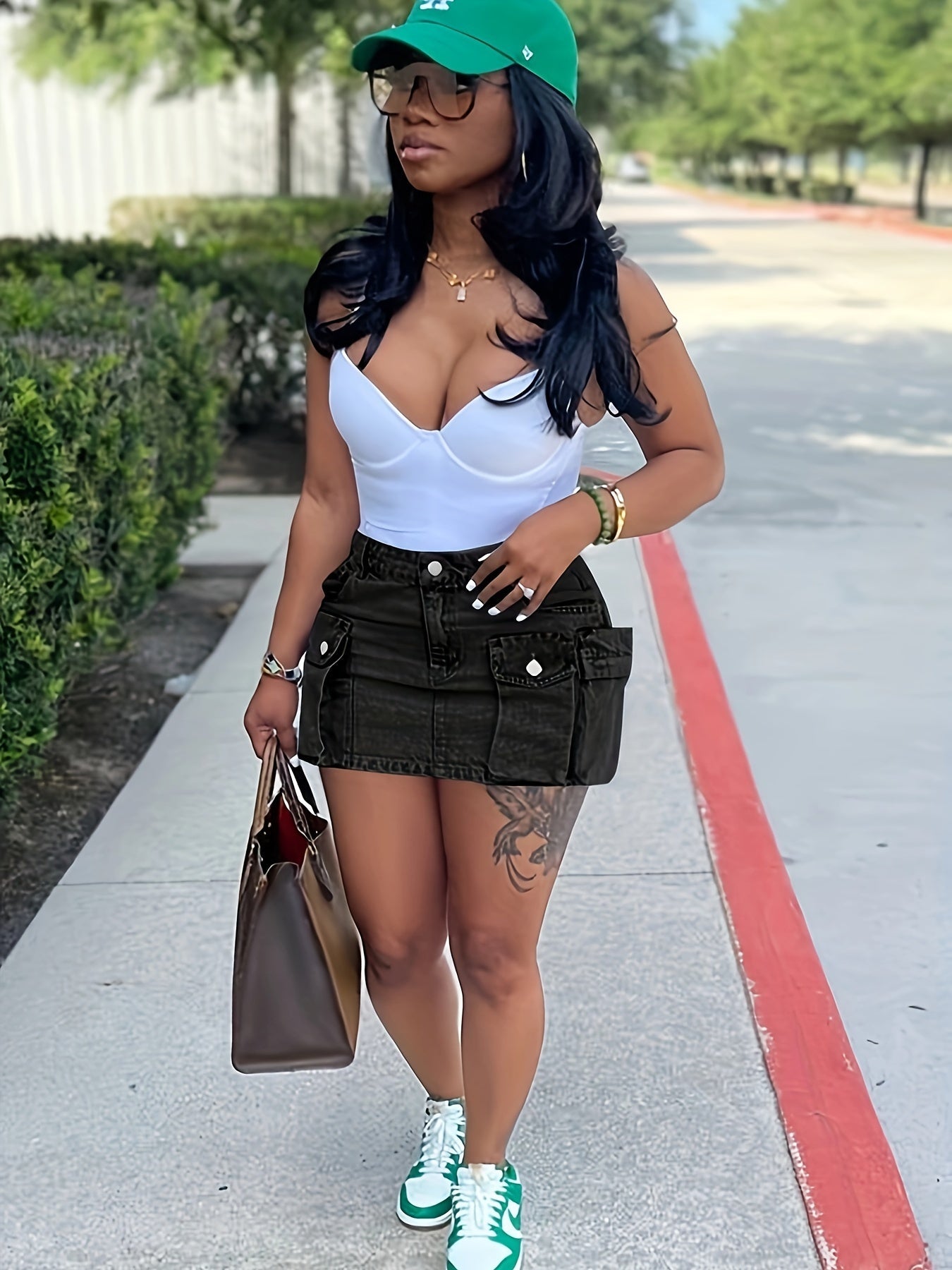 Women's Mini Denim Skirt - Low-Rise Pocket Detail detail view