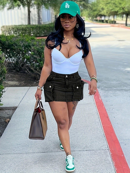 Women's Mini Denim Skirt - Low-Rise Pocket Detail – Blue option – main product image