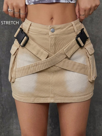Women's Mini Denim Skirt - Mid-Rise Solid Color detail view