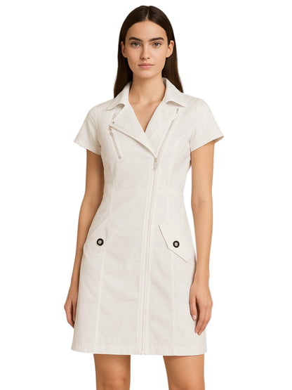 Women's Mini Shirt Dress – Short Sleeve – Beige option – view 3
