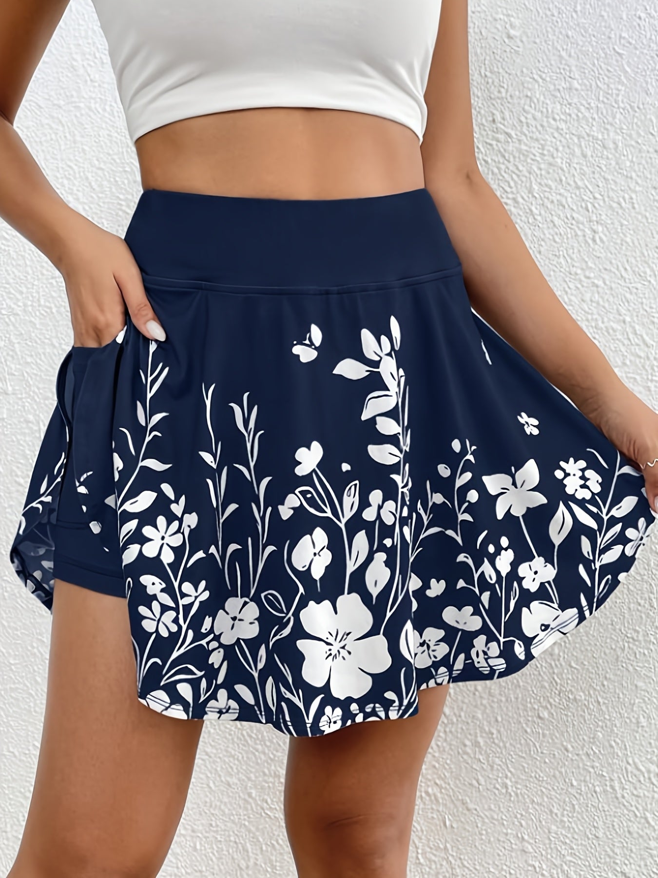 Women's Mini Skirt - High-Waist Floral Print detail view