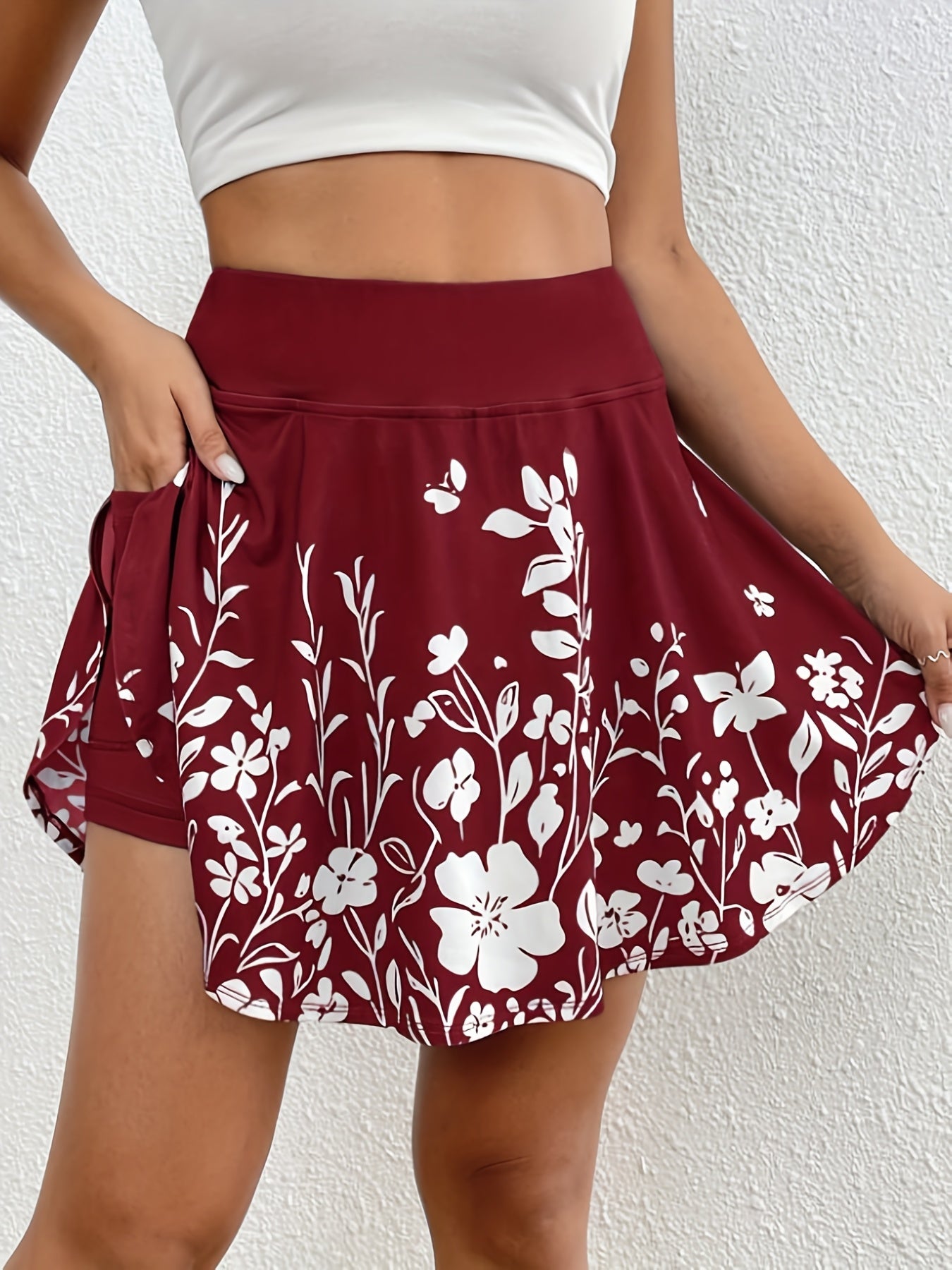 Women's Mini Skirt - High-Waist Floral Print detail view