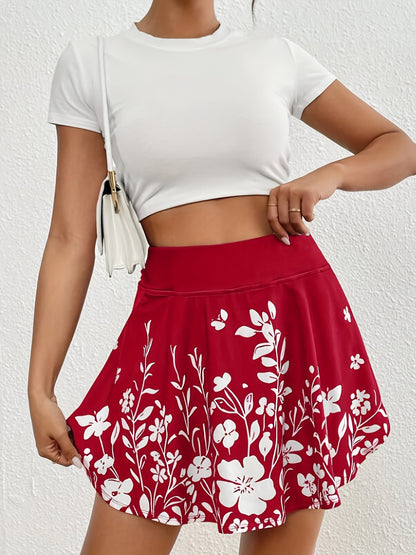 Women's Mini Skirt - High-Waist Floral Print detail view