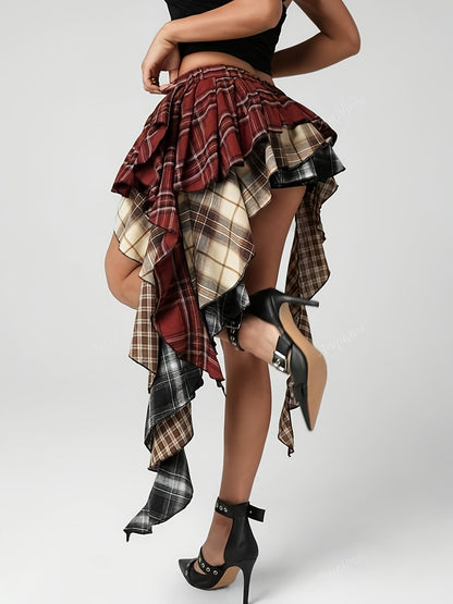 Women's Mini Skirt - Plaid Ruffle Detail detail view