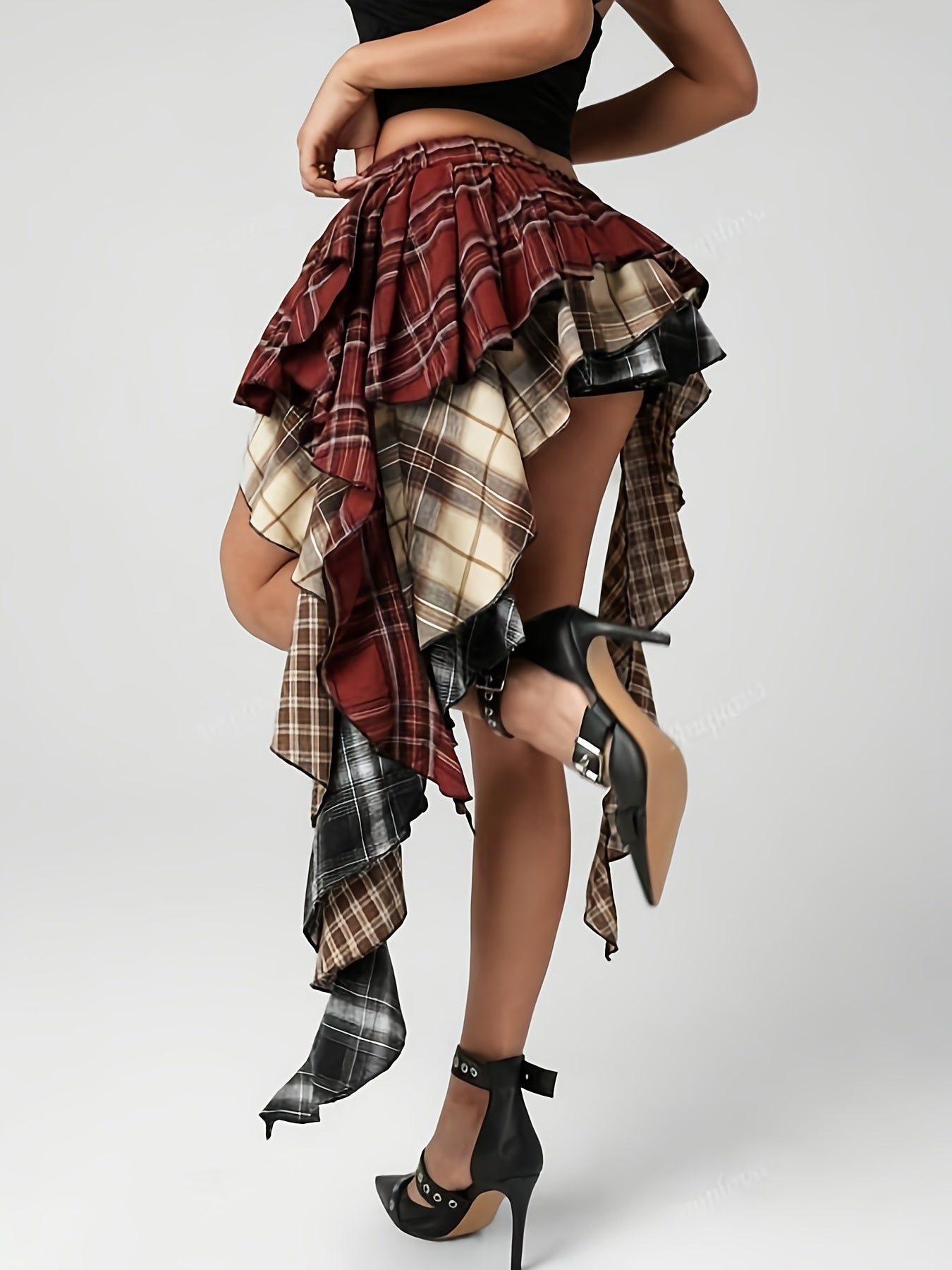 Women's Mini Skirt - Plaid Ruffle Detail detail view