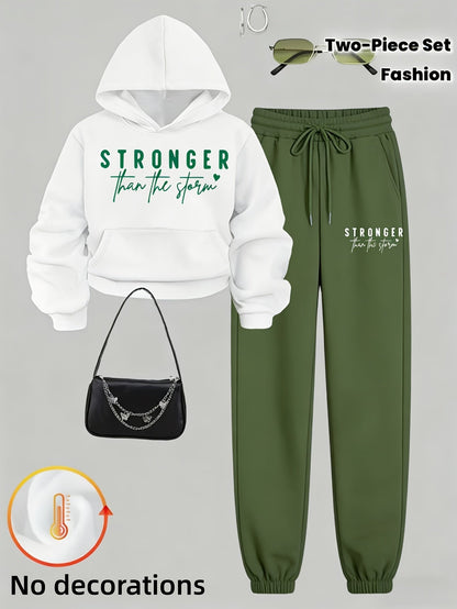 Women's Motivational Hoodie Outfit Set - Stronger Than The Storm Print detail view
