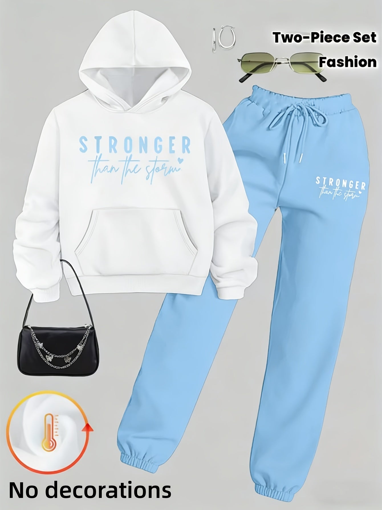 Women's Motivational Hoodie Outfit Set - Stronger Than The Storm Print detail view