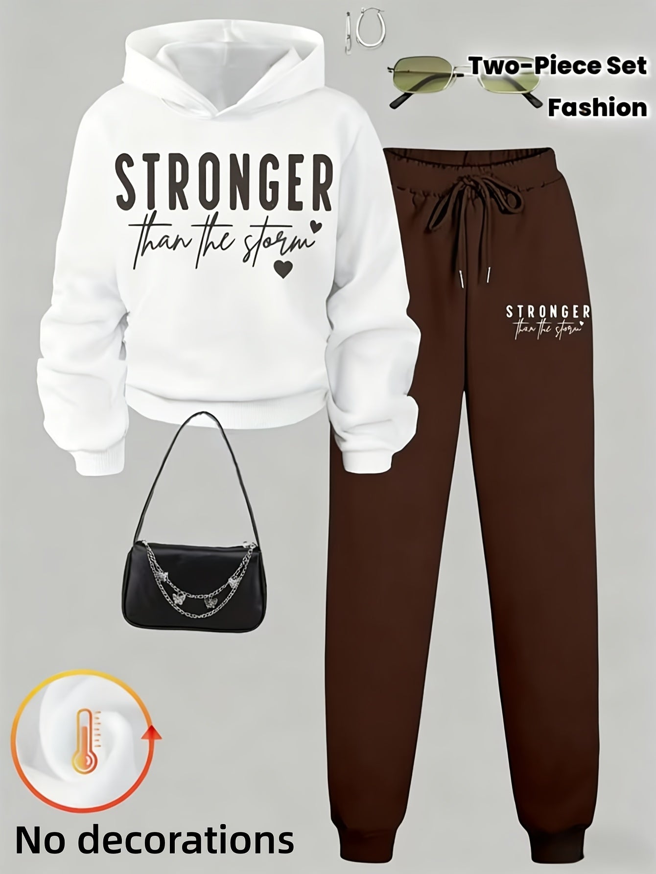 Women's Motivational Hoodie Outfit Set - Stronger Than The Storm Print – Blue option – view 2