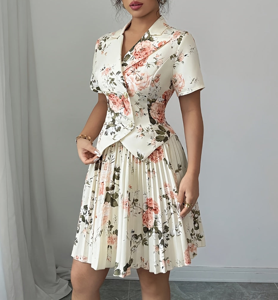 Women's Multicolor Floral Casual Dress - Pleated detail view