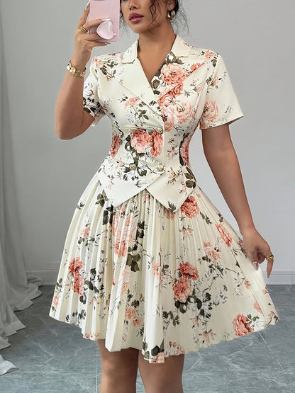 Women's Multicolor Floral Casual Dress - Pleated detail view