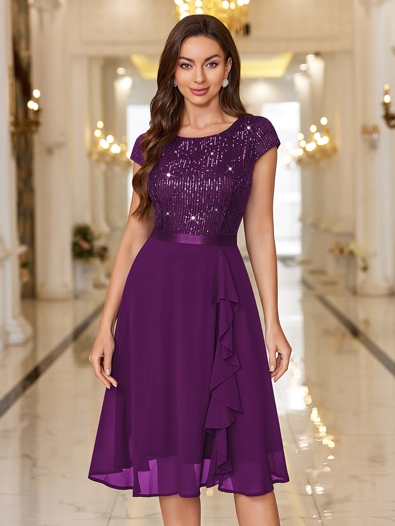 Women's Navy Color A-Line Dress - Ruffle – Navy option – main product image