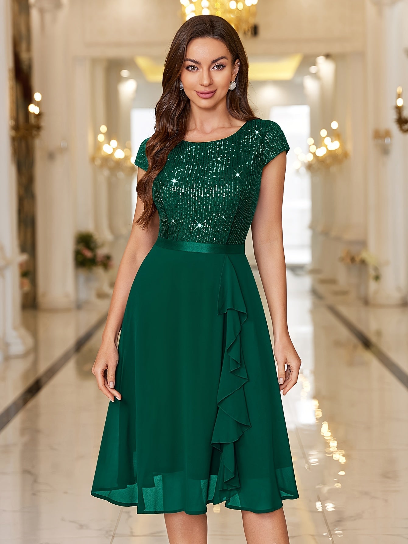 Women's Navy Color A-Line Dress - Ruffle – Navy option – view 7