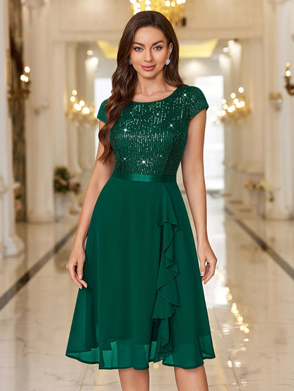 Women's Navy Color A-Line Dress - Ruffle – Navy option – view 7
