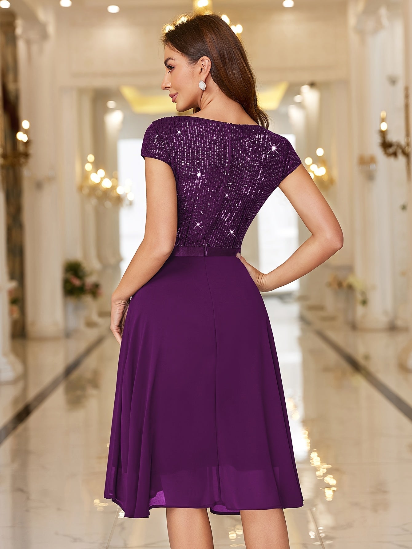 Women's Navy Color A-Line Dress - Ruffle detail view
