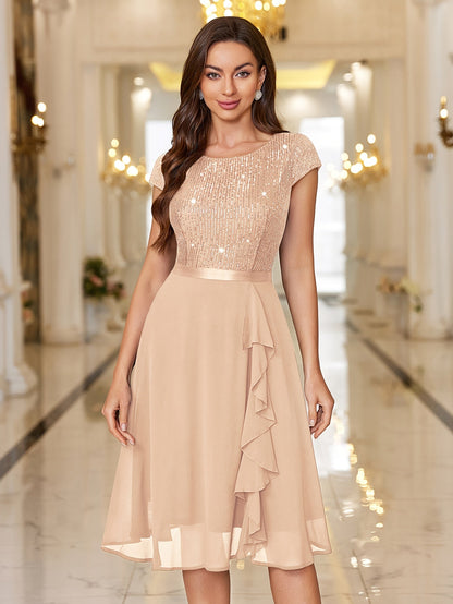 Women's Navy Color A-Line Dress - Ruffle detail view